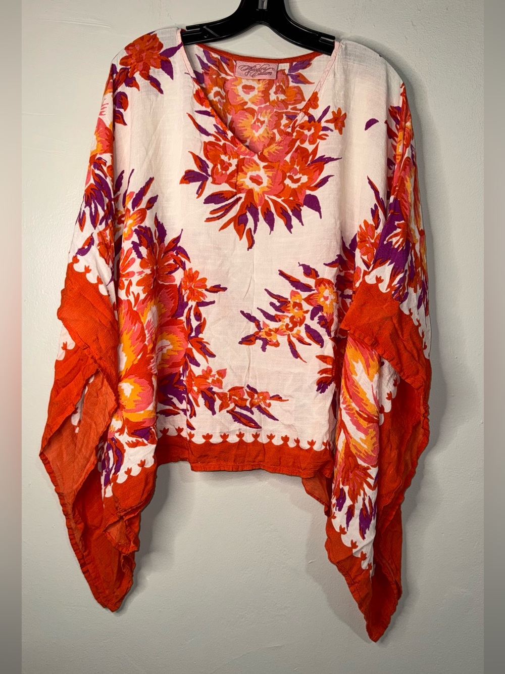 Theodora & Callum White Tunic with Orange, Purple & Pink Floral Print